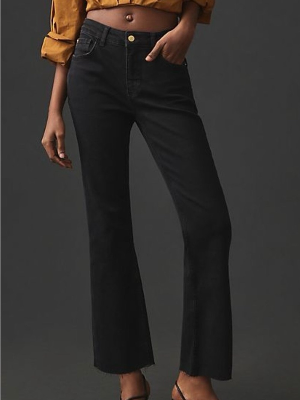 Pilcro The Yaya Mid-Rise Crop Flare Jeans - Black